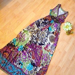 ICE brand maxi dress embellished colorful Size 8